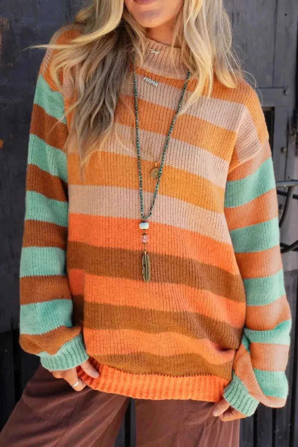 Rainbow Striped Long Sleeve Sweater