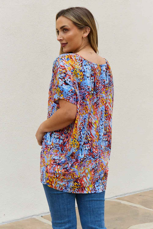 Be Stage Full Size Printed Dolman Flowy Top by Wild and Free Boutique