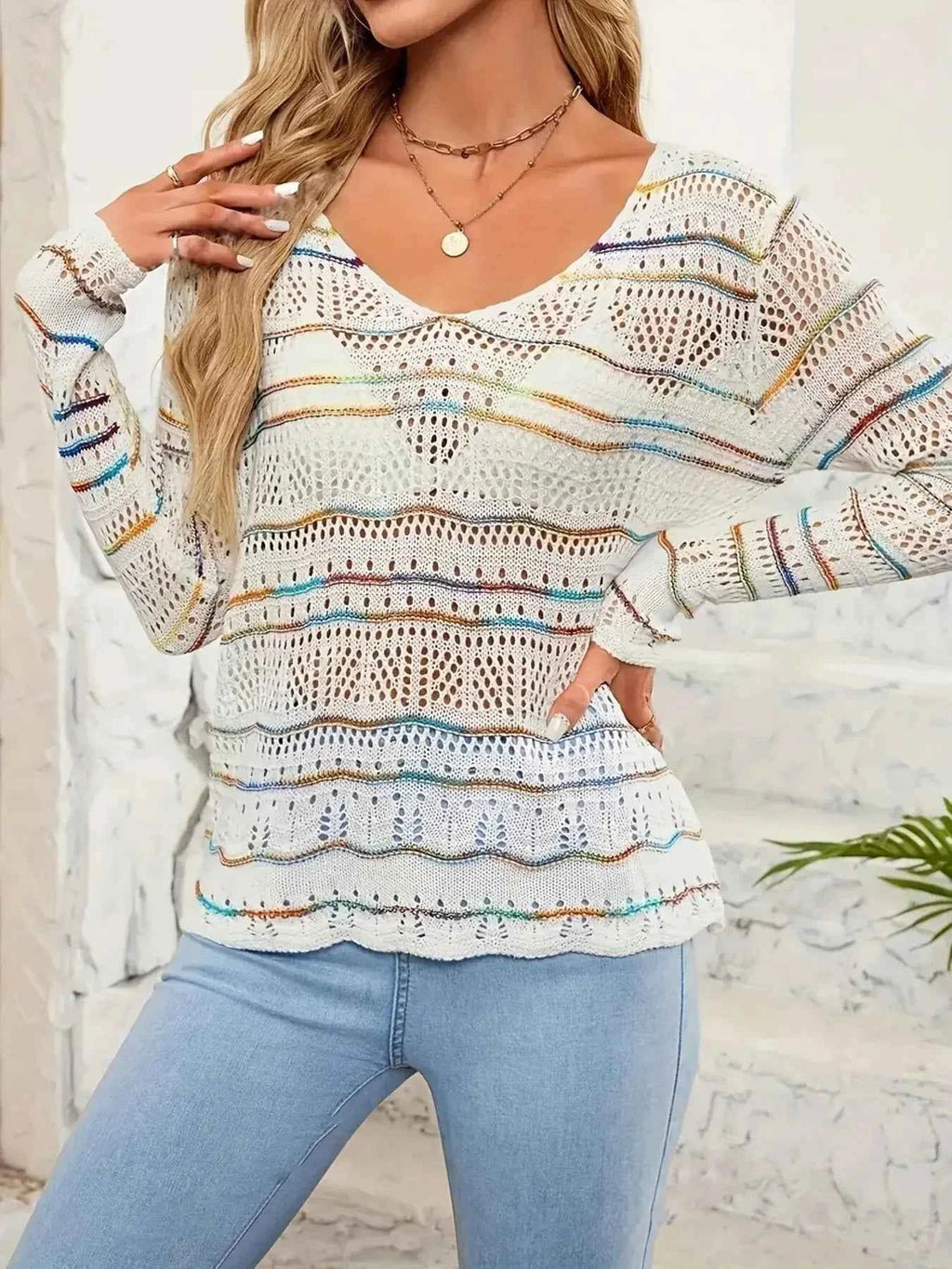 Openwork Long Sleeve Knit Top