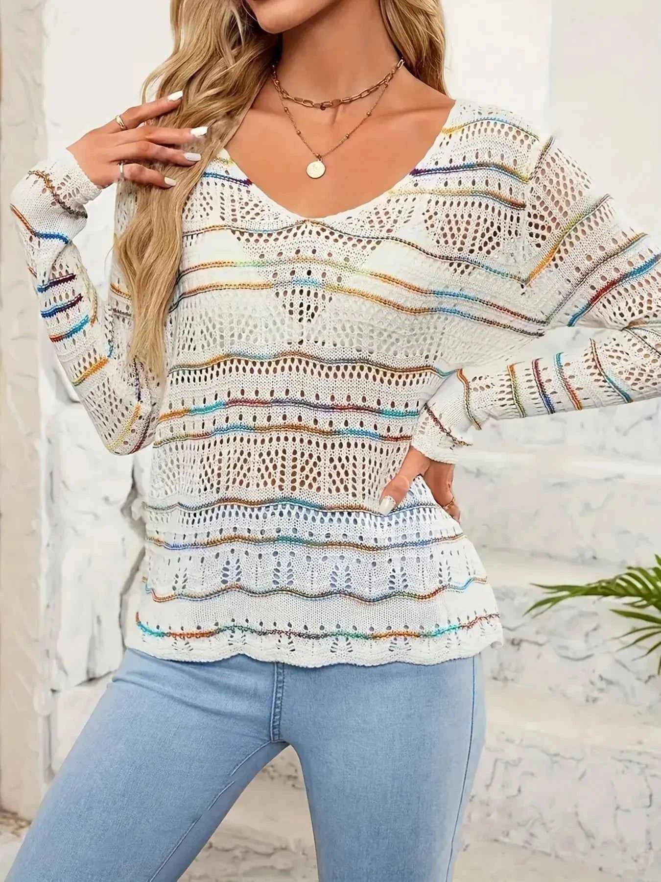 Openwork Long Sleeve Knit Top
