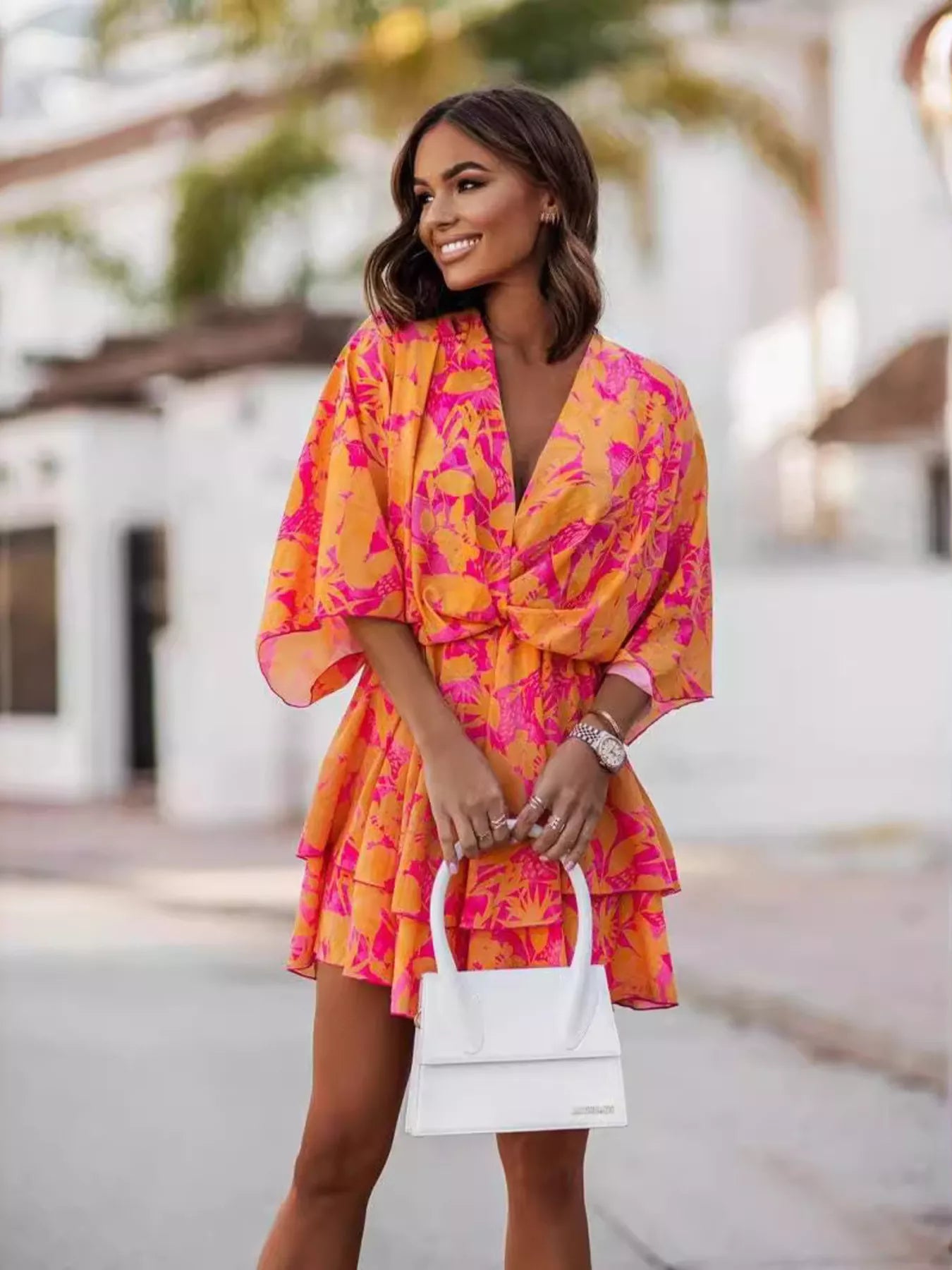 Layered Printed Surplice Mini Dress by Shopiebay