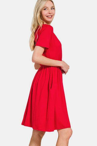 Zenana Surplice Short Sleeve Brushed DTY Dress for Women by Selvanelle
