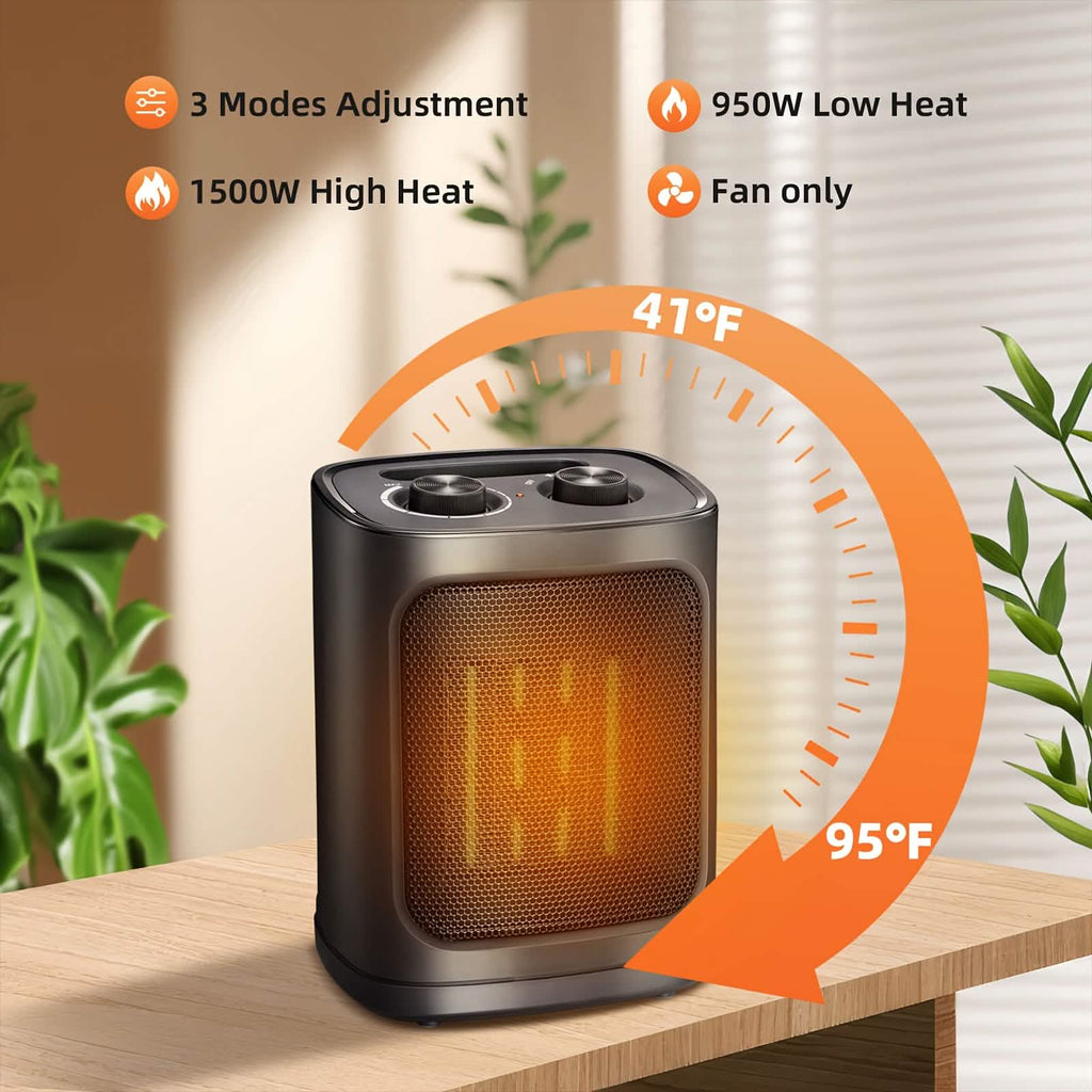 1500W Portable Ceramic Space Heater with Thermostat & Safety Protection with Carry Handle by DailySale