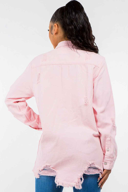 American Bazi Frayed Hem Distressed Denim Jacket by Wild and Free Boutique