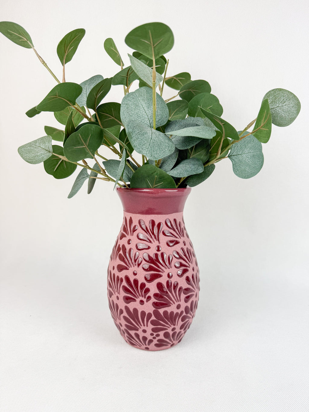 Talavera Style Flower Vase 9 Inch - Engobe Florero by TheMexHub