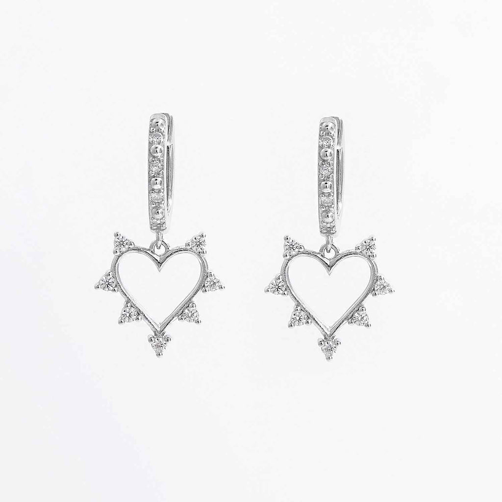 925 Sterling Silver Inlaid Zircon Heart Dangle Earrings