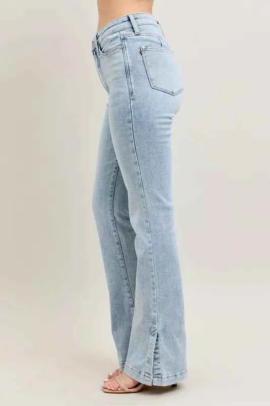 Judy Blue Full Size Tummy Control Vintage Wash Side Slit Slim Boot Jeans Plus Size