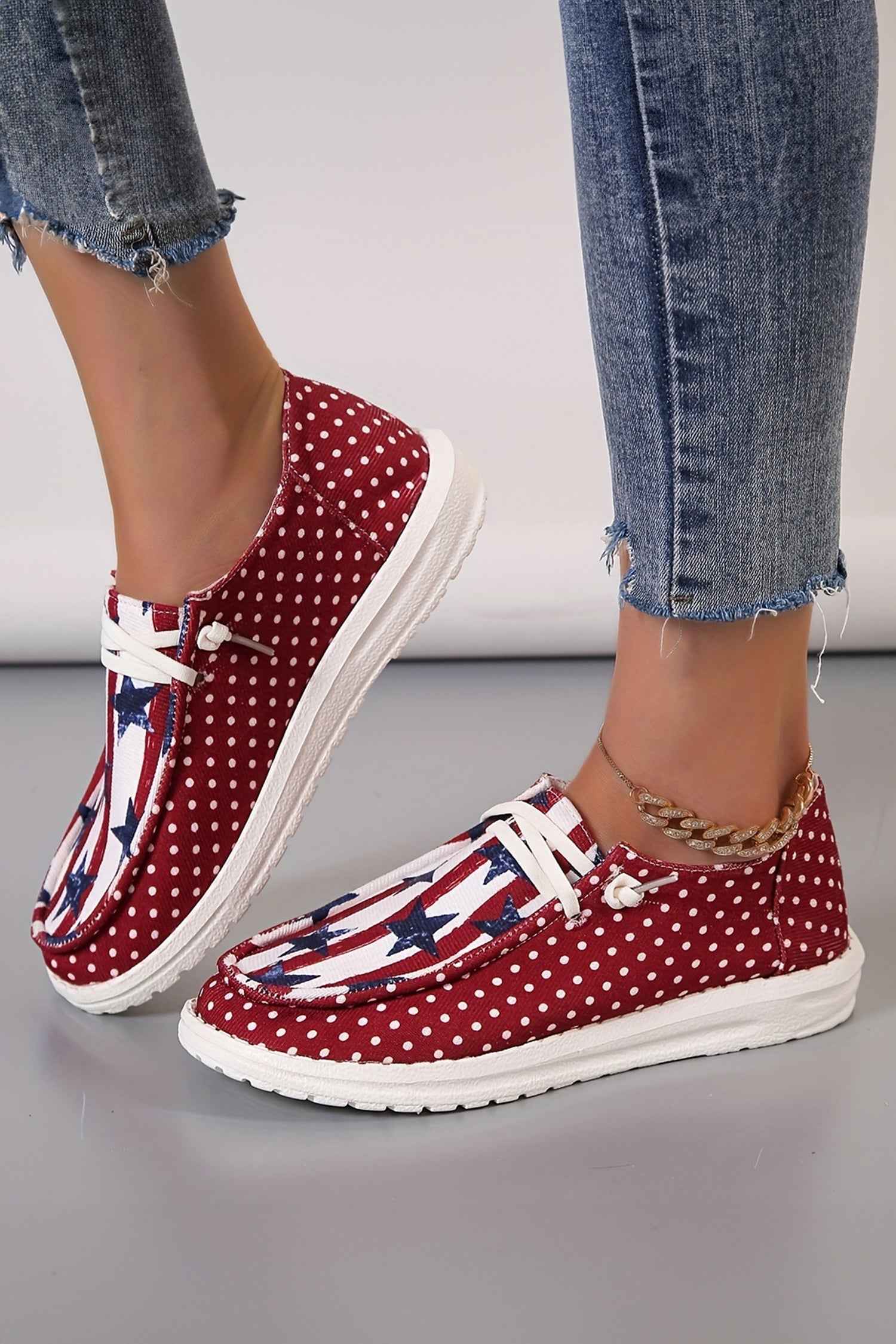 Racing Red Polka Dot Stars and Stripes Independent Day Casual Shoes