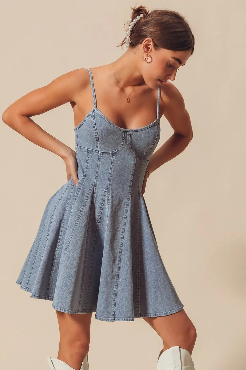 SO ME A Line Fit and Flare Denim Mini Dress by Selvanelle