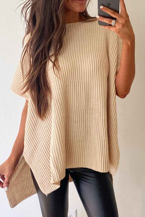 Apricot Side Slit Short Sleeve Oversized Sweater by Wild and Free Boutique