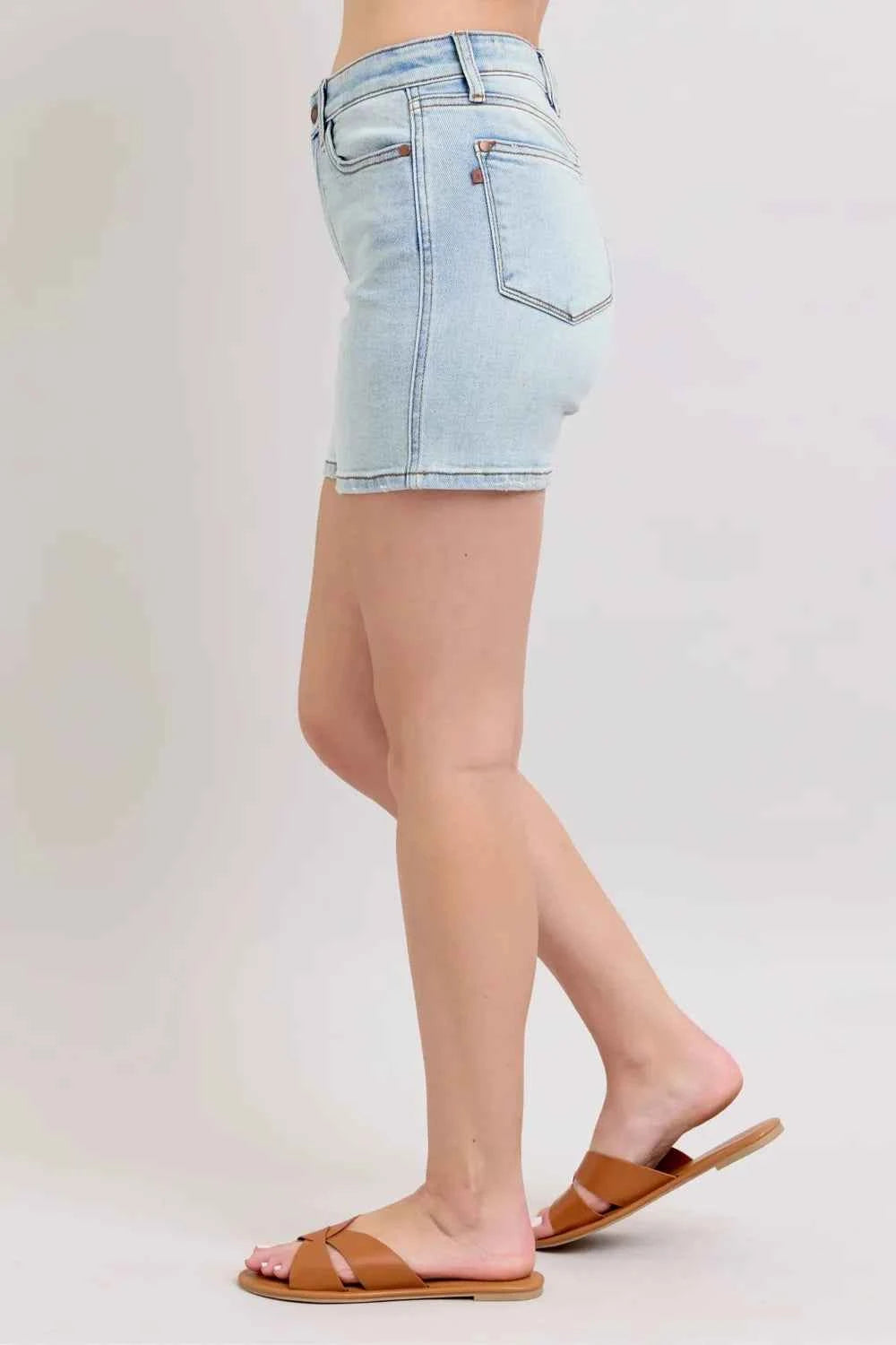 Judy Blue Full Size 2 Button Denim Shorts with Pockets Plus Size
