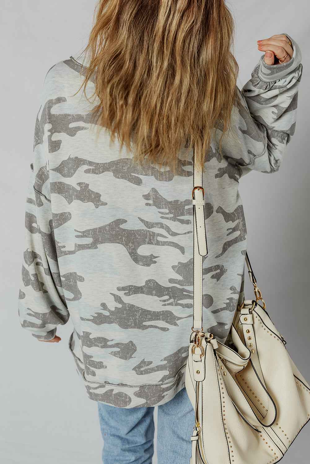 Multicolour Camouflage Print Round Neck Plus Size Sweatshirt