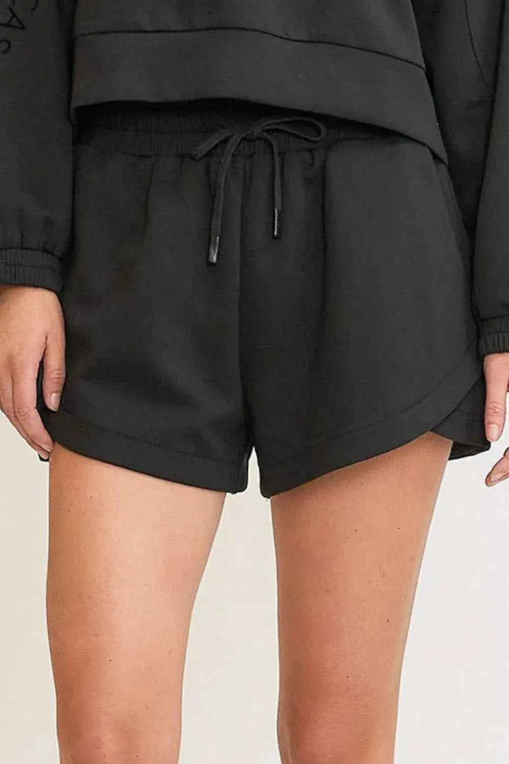 Umgee Full Size Black Drawstring Sweat Shorts with Pockets