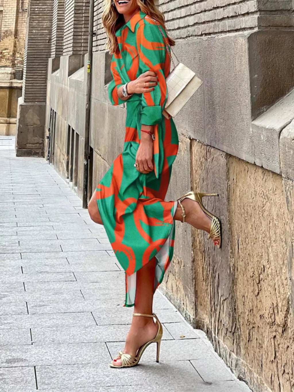 Printed Collared Neck Shirt Dress by Shopiebay