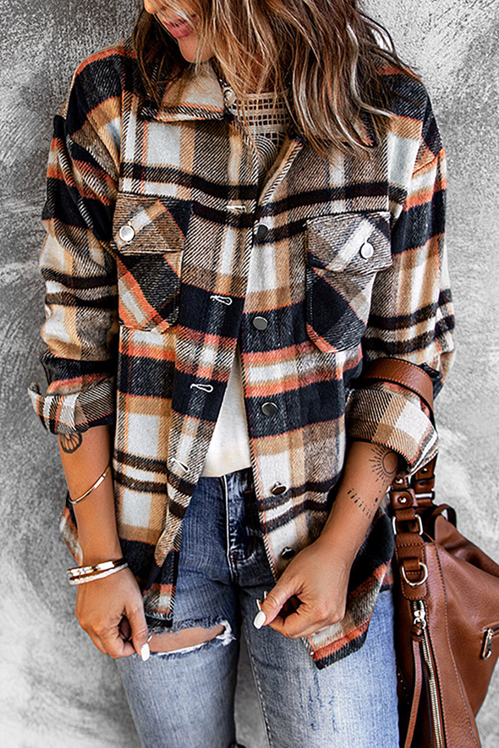 Green Geometric Plaid Print Pocketed Shacket