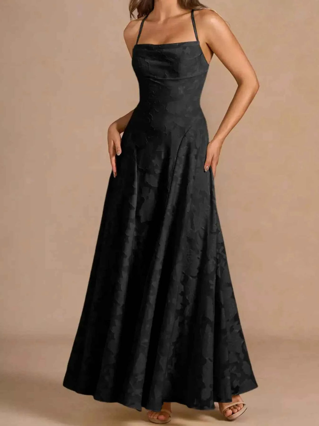 Lace-Up Back Floral Lace Spaghetti Strap Maxi Dress