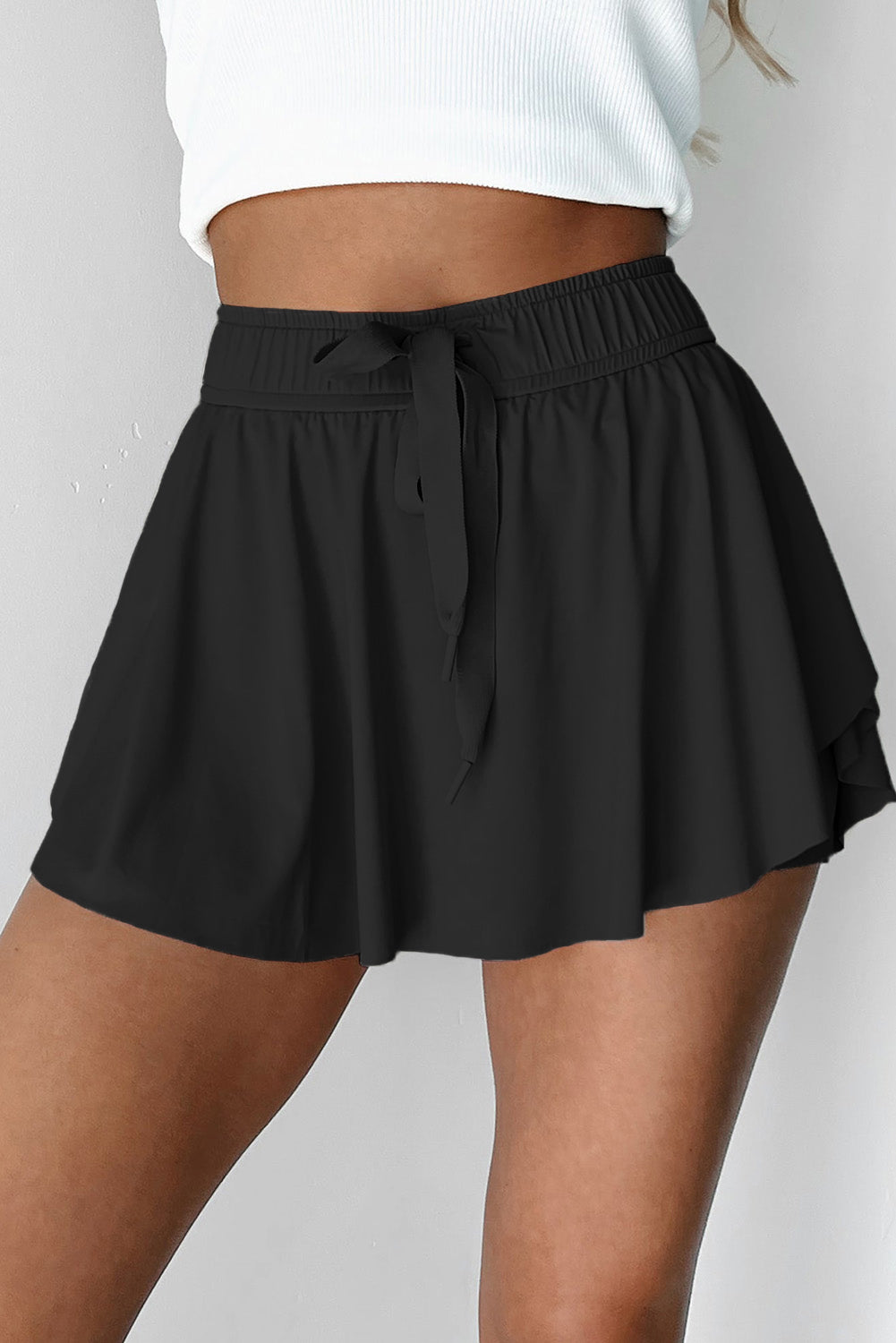 Sky Blue Drawstring High Waist Lined Tennis Skort