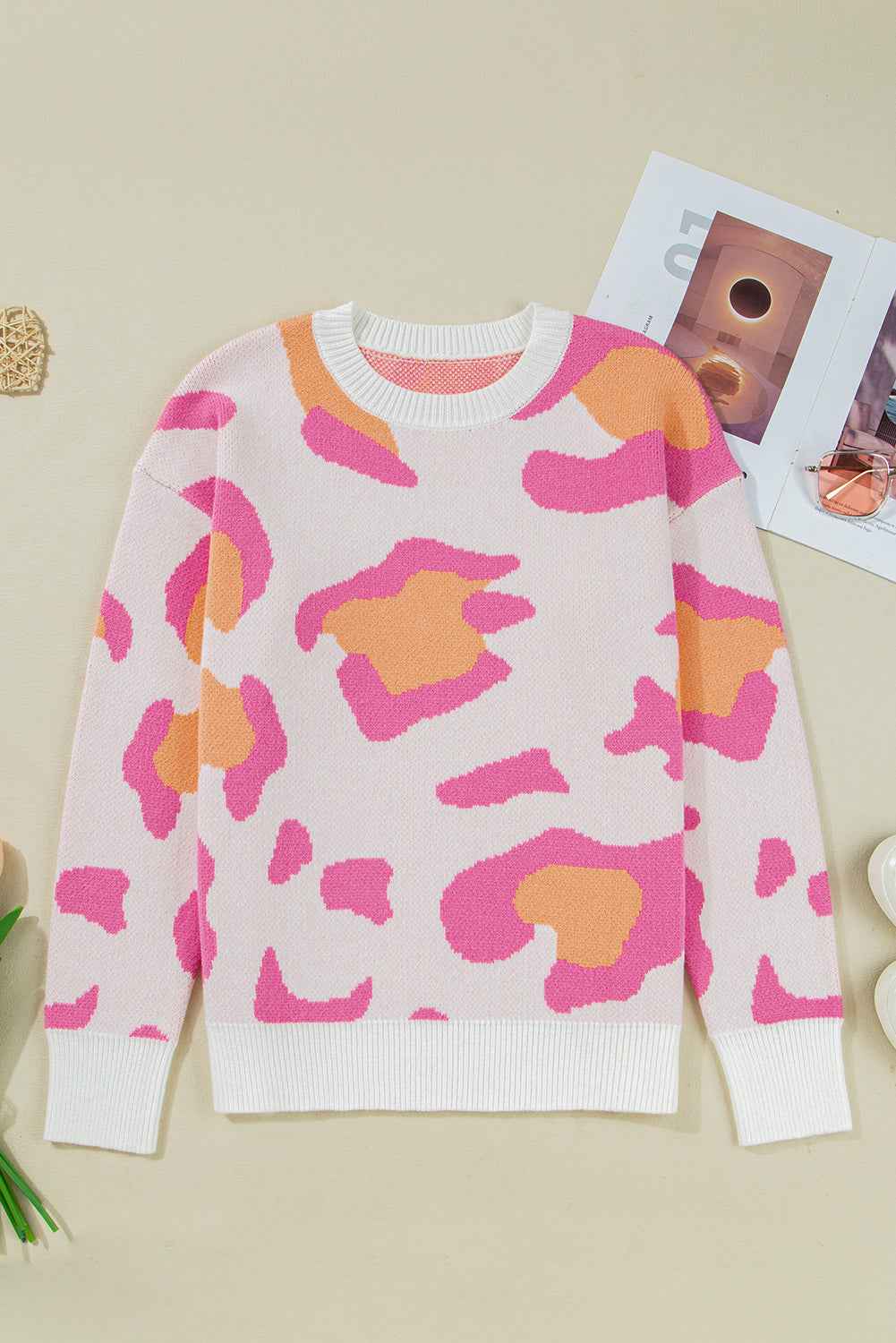 Sachet Pink Playful Leopard Print Drop Shoulder Baggy Sweater