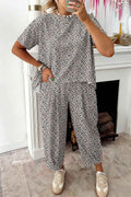 White Leopard High-Low Loose Tee Ankle Length Pants Set