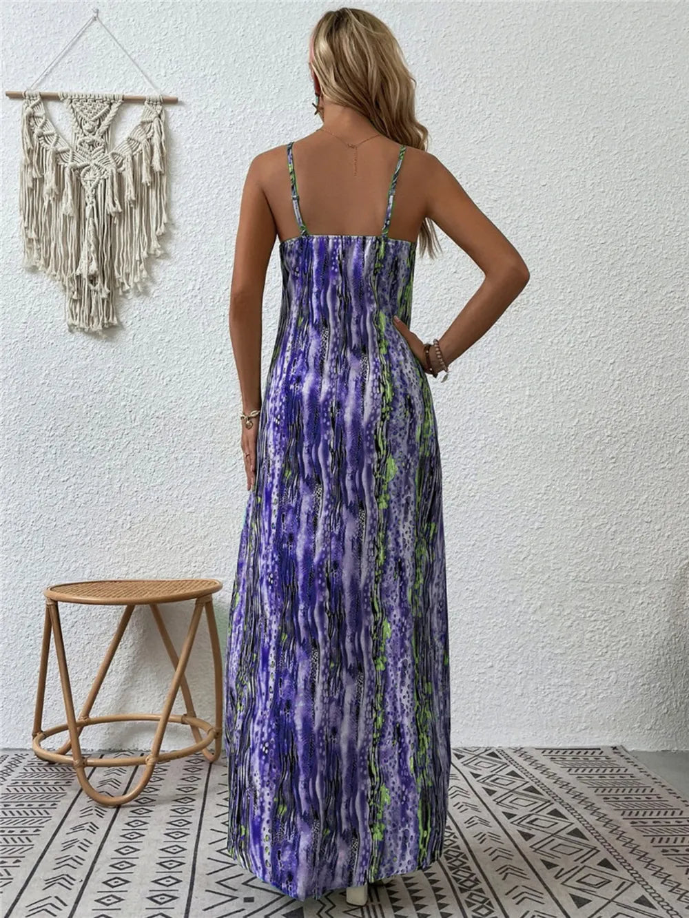 Printed Scoop Neck Maxi Cami Dress by Shopiebay