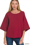 Zenana Double Knit Exposed Seam Curved Hem Top