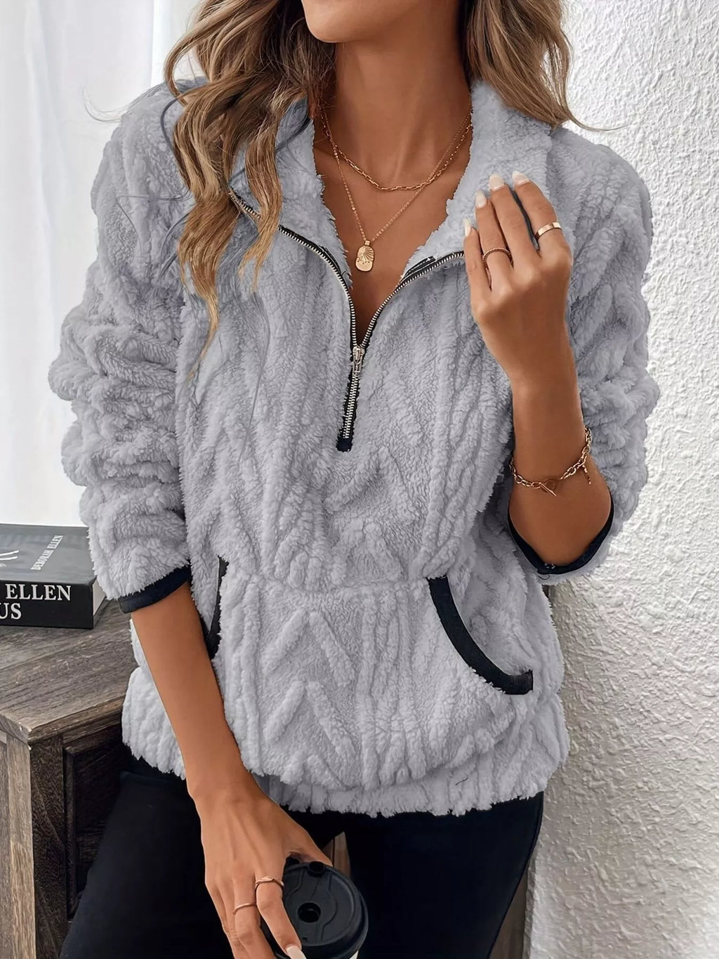 Full Size Fleece Half Zip Sweatshirt Plus Size