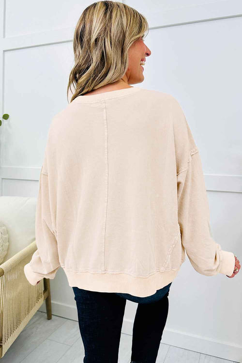 Beige Flower Pattern Round Neck Long Sleeve Plus Size Top by Wild and Free Boutique