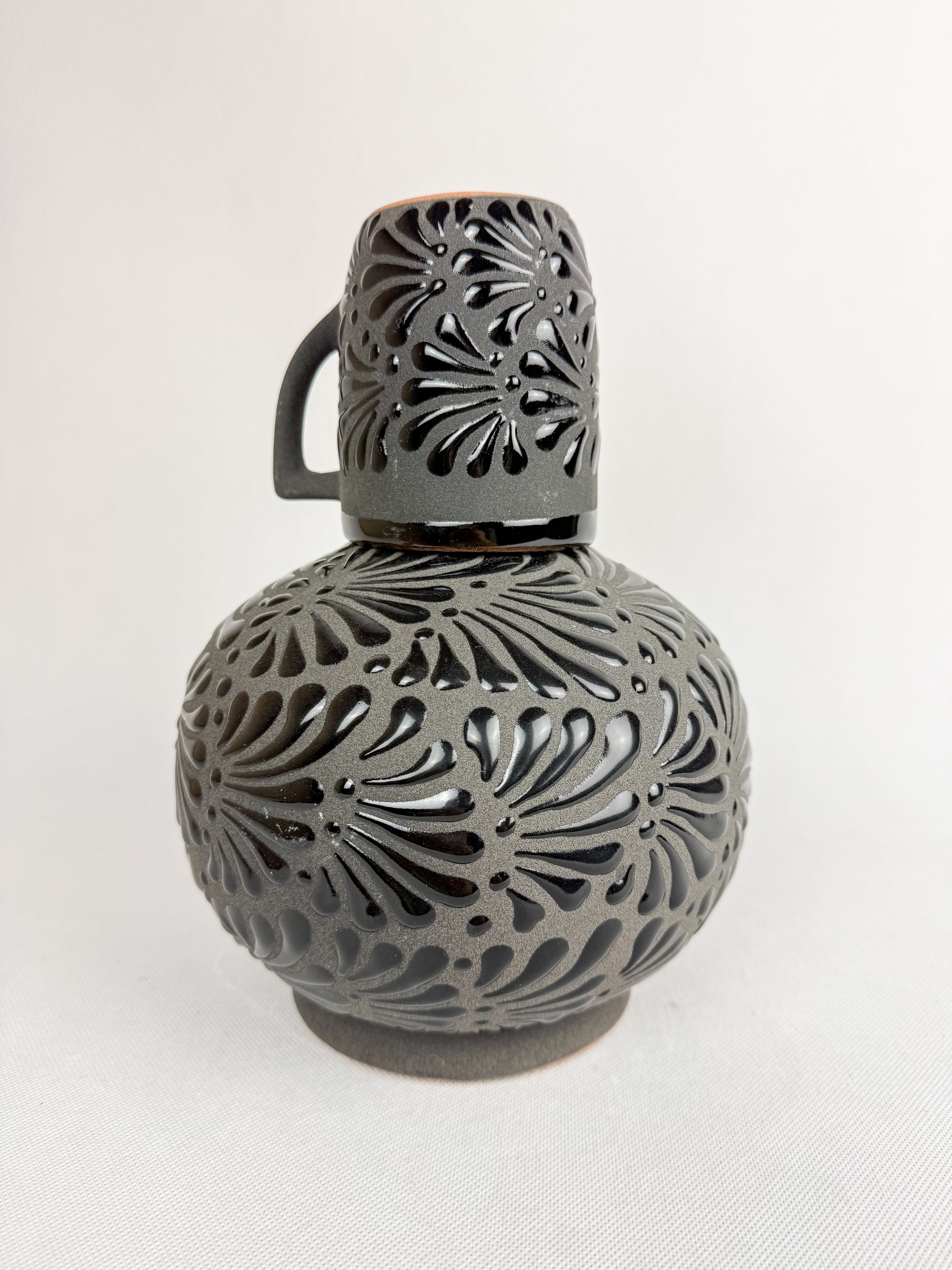 Mexican Black Talavera Style Water Bottle - Botellon Engobe Negro by TheMexHub