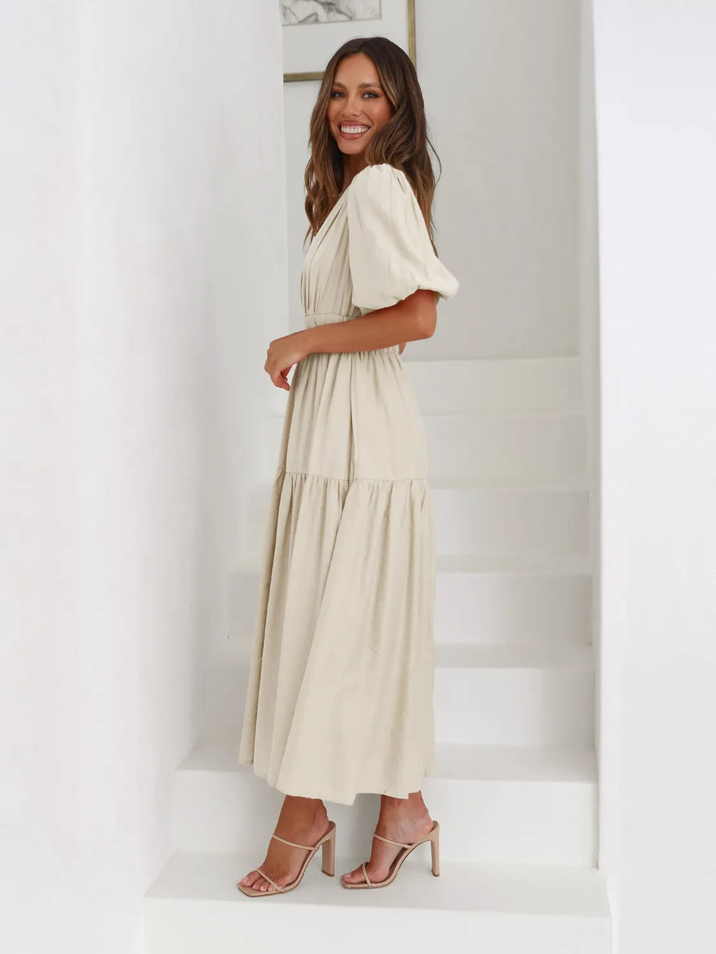 Tiered Surplice Half Sleeve Midi Dress by Shopiebay