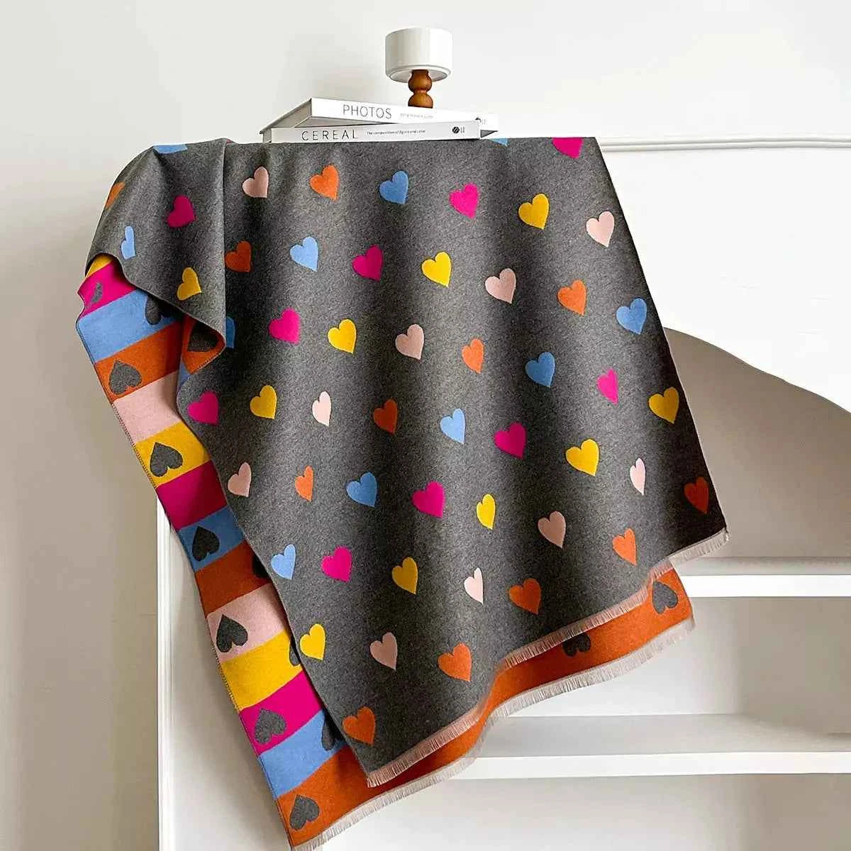 Heart Pattern Fringe Winter Womens Scarf