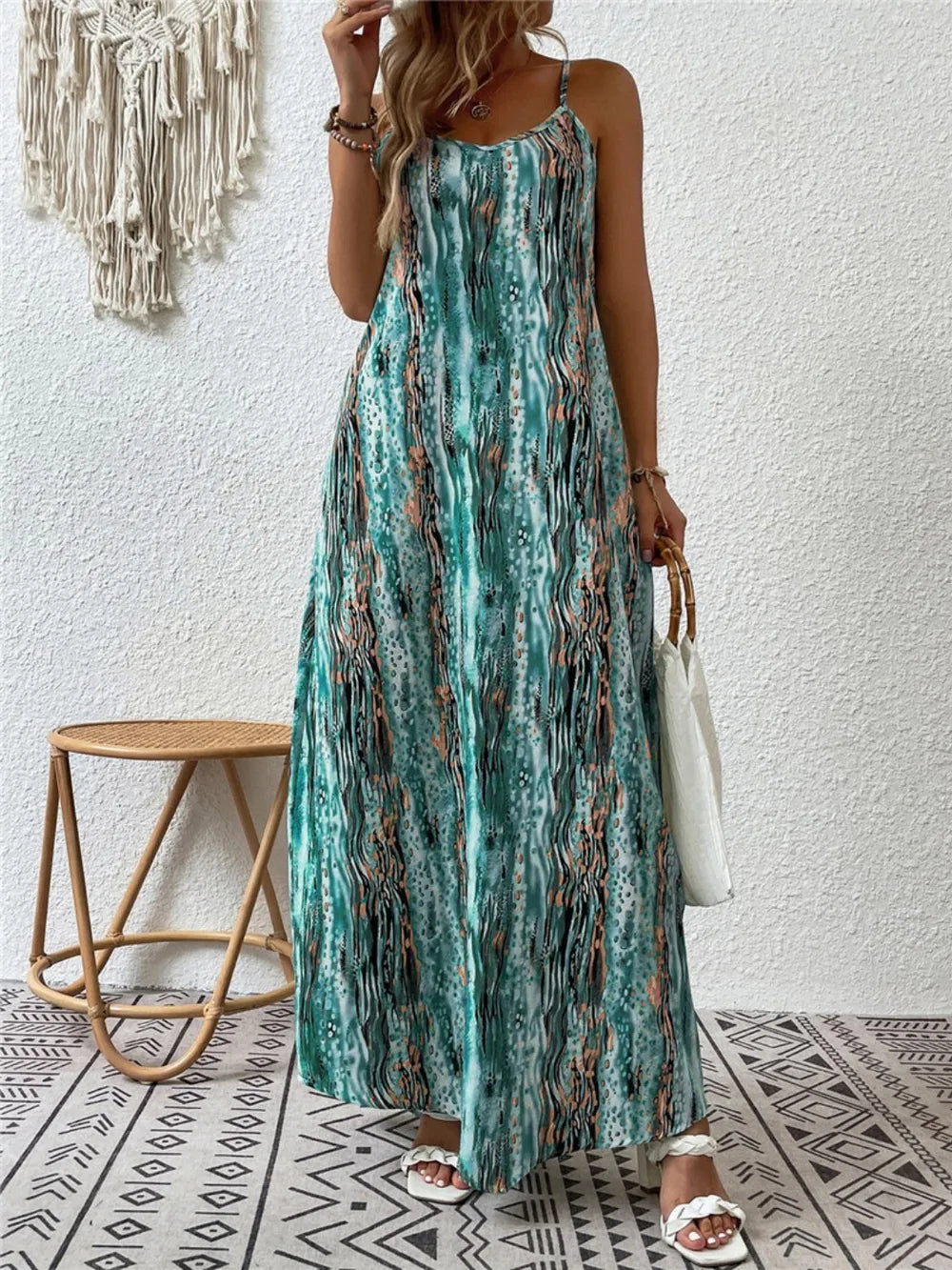 Printed Scoop Neck Maxi Cami Dress by Shopiebay