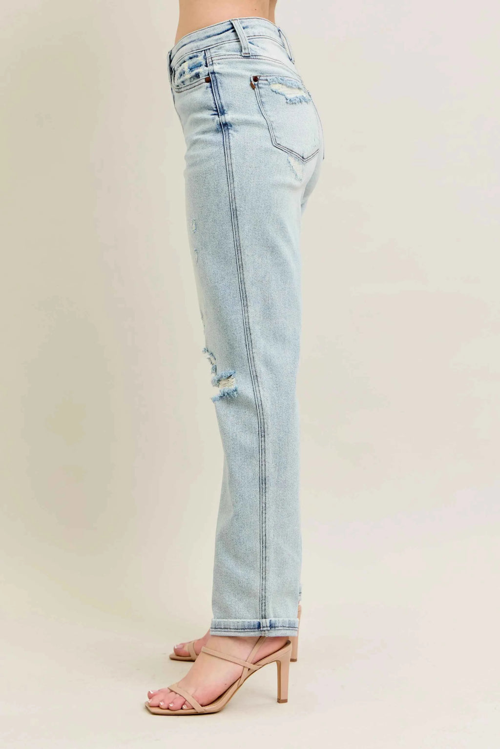 Judy Blue Full Size Mr Repair Stitch Detail Destroy Single Cuff Bf Jeans Plus Size