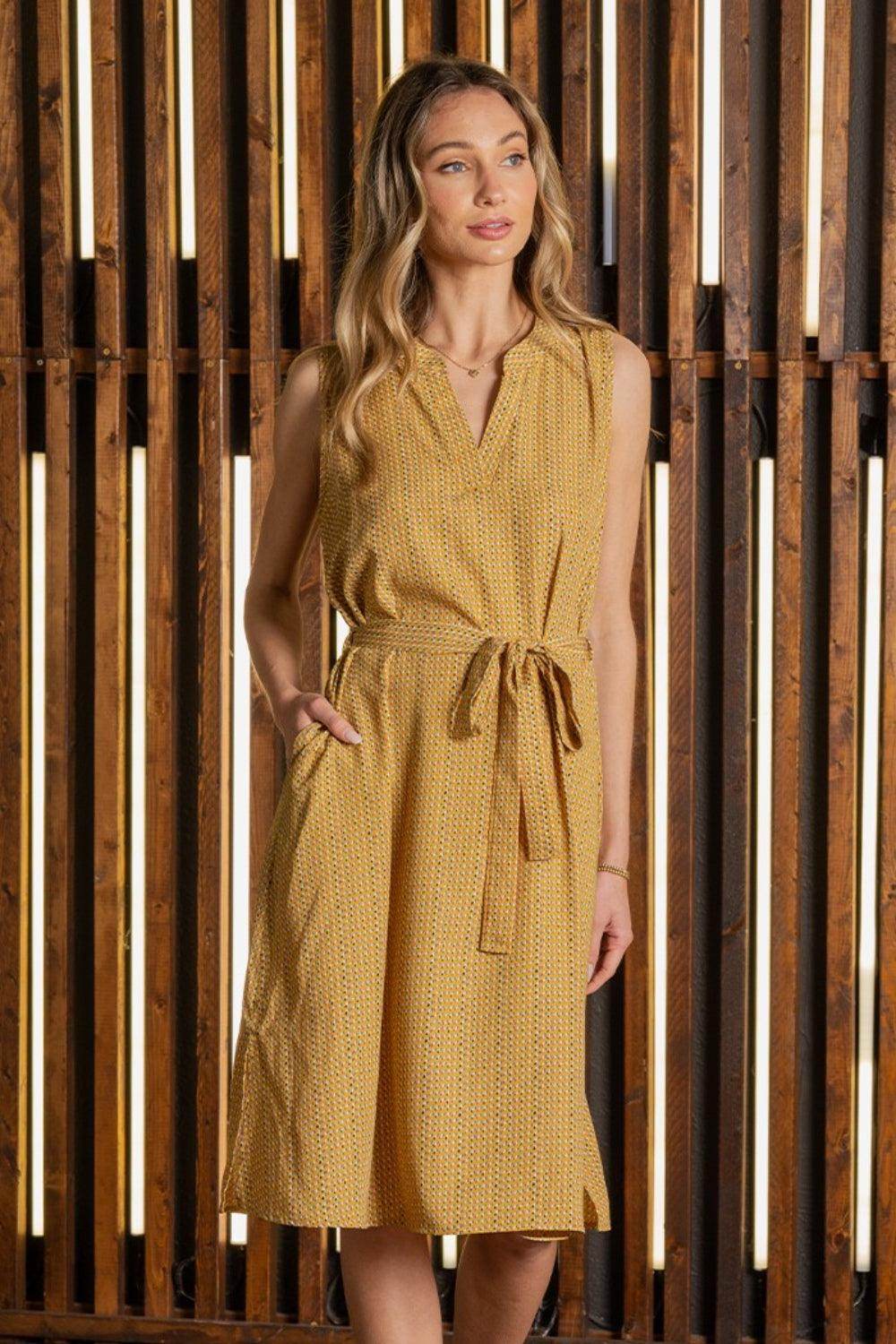 Sew In Love Full Size Printed Sleeveless Dress with Side Pockets by Selvanelle