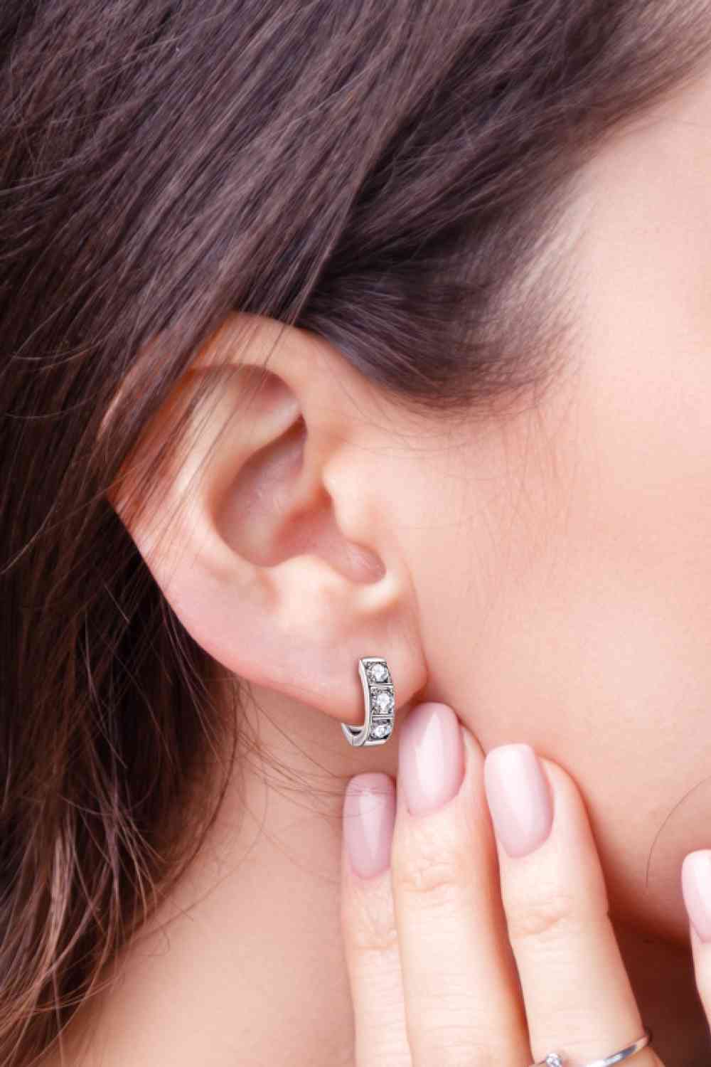 Elegant Jewel Inlaid Moissanite Huggie Earrings – Minimalist Design in Sterling Silver See size chart under “more details”