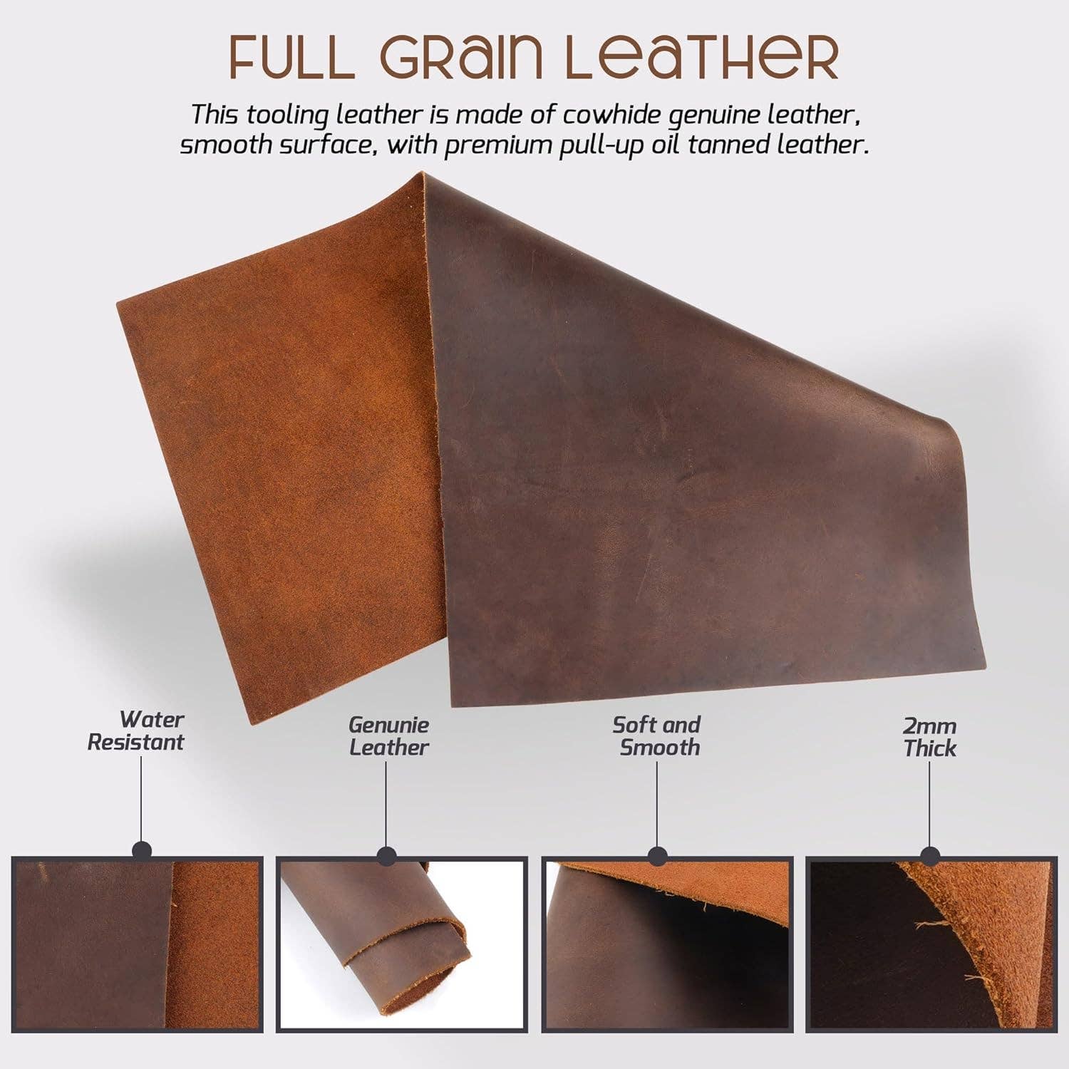 Full Grain Cowhide Leather 2mm Tooling Sheets - Craft & DIY by Hadzam