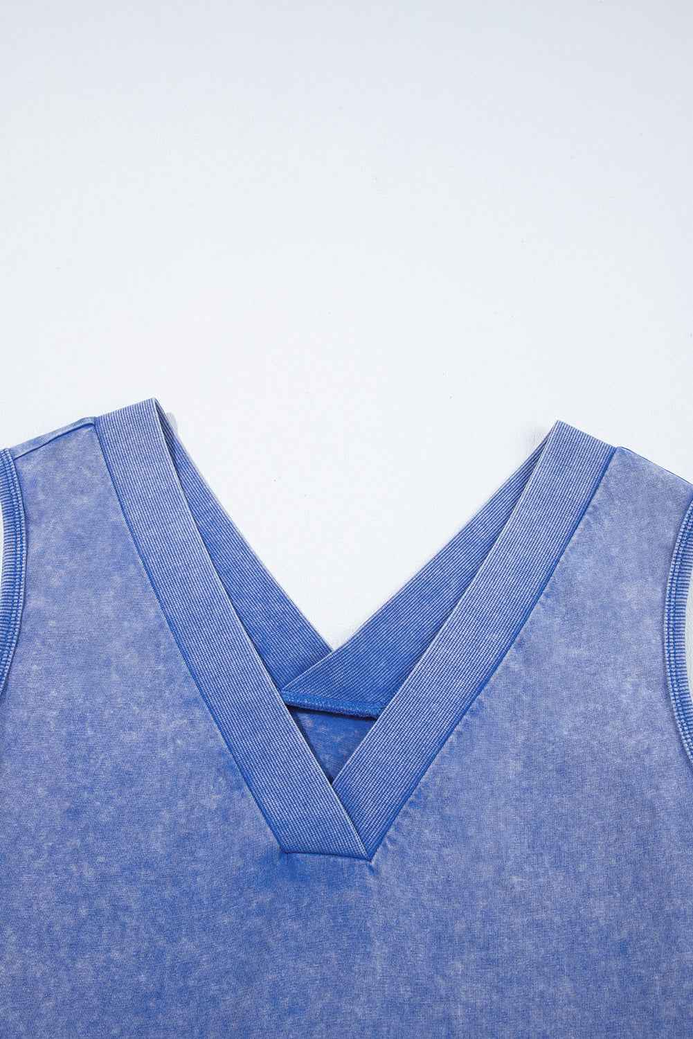Sky Blue Mineral Wash Pocketed Sleeveless V Neck Loose Romper