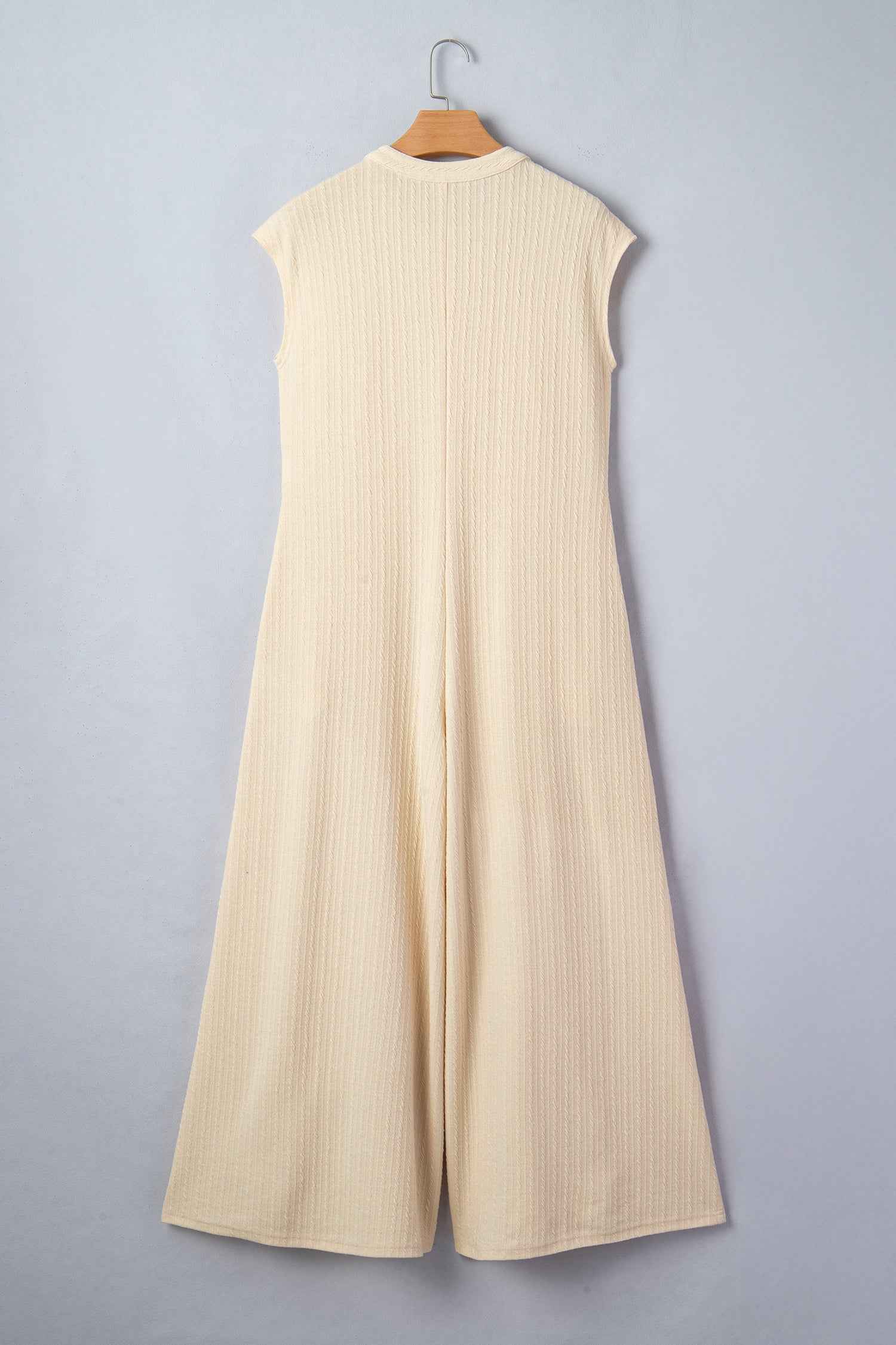 Jet Stream Half Buttons Ribbed Knit Wide Leg Jumpsuit
