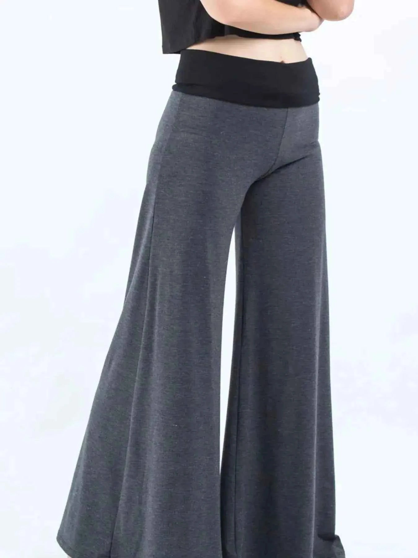 High Waisted Wide Leg Yoga Pants with Contrast Waistband