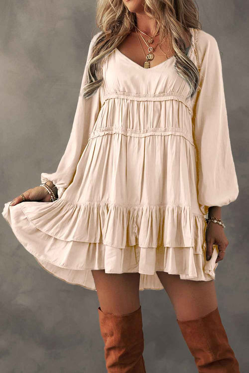 Apricot Tiered Ruffled Puff Sleeve Loose Fit Mini Dress by Wild and Free Boutique