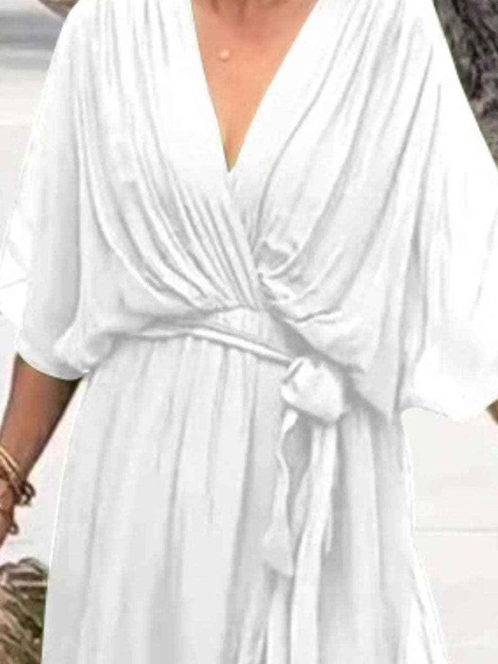 Flowy Tie Front Midi Dress with Flutter Sleeves by Shopiebay