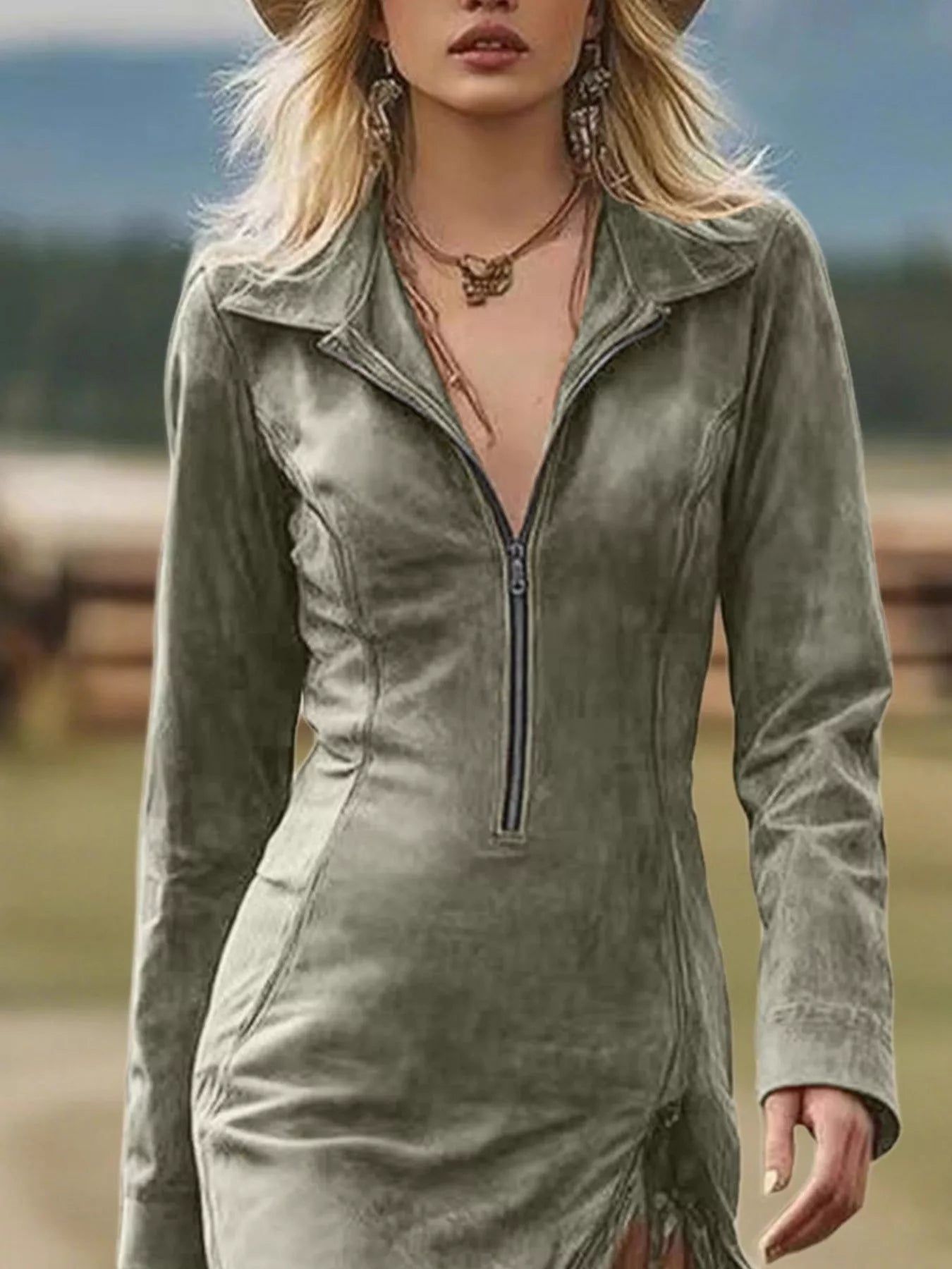 Fringe Hem Zip Front Bodycon Dress by Shopiebay