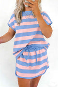 Yellow Stripe Dolman Tee Drawstring Skort Athletic 2pcs Set by Wild and Free Boutique