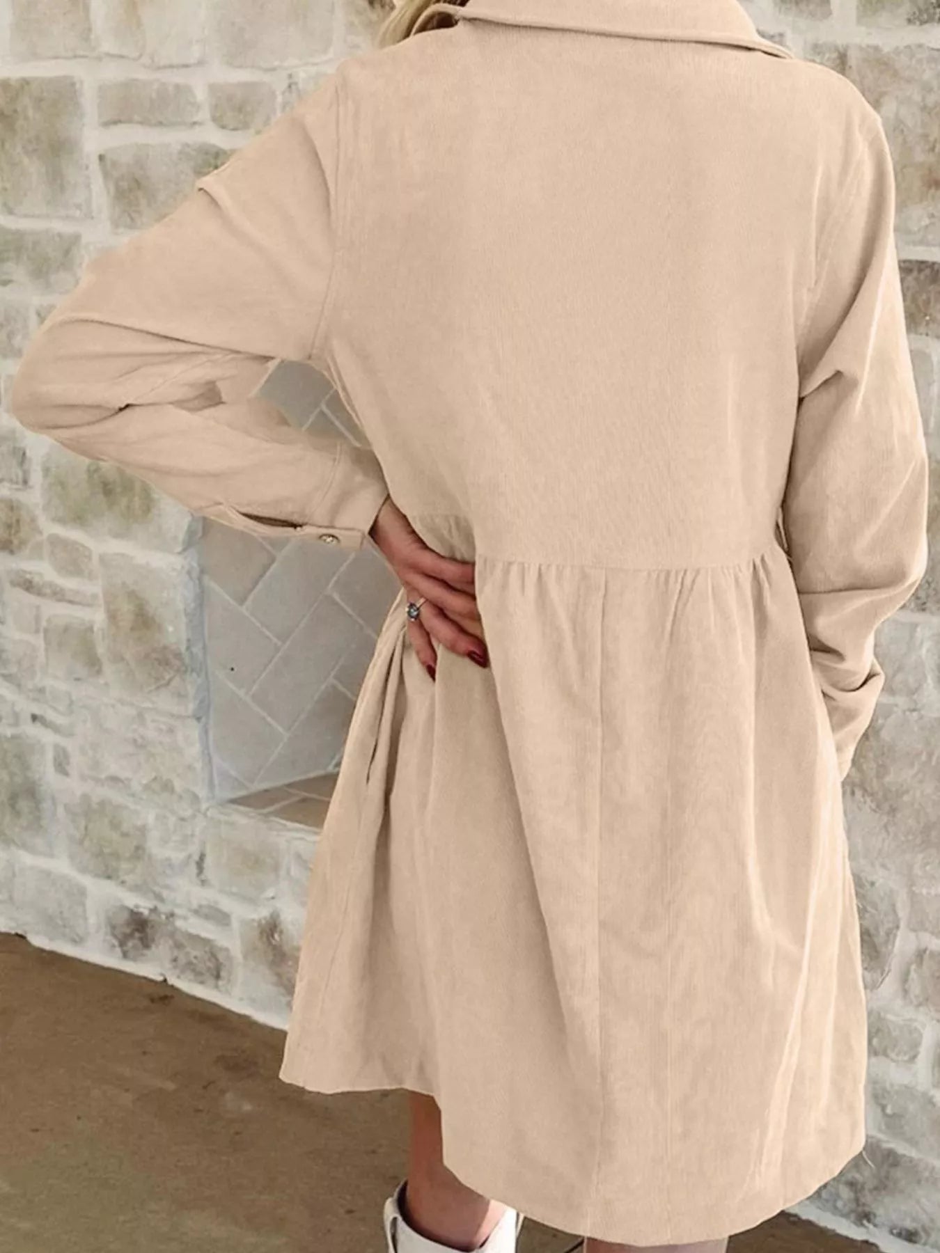 Corduroy Half Button Collared Long Sleeve Mini Dress by Shopiebay