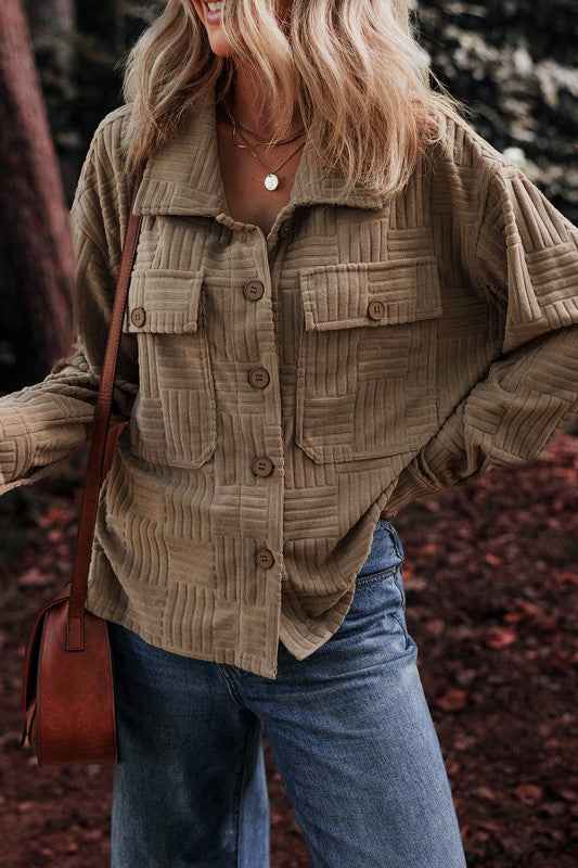 Textured Button-Up Chest Pocket Shacket