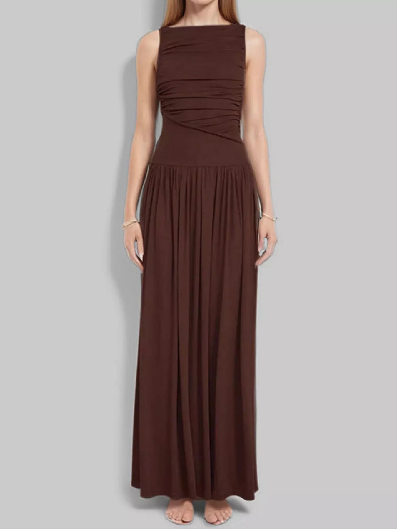 Ruched Sleeveless Maxi Dress by Shopiebay