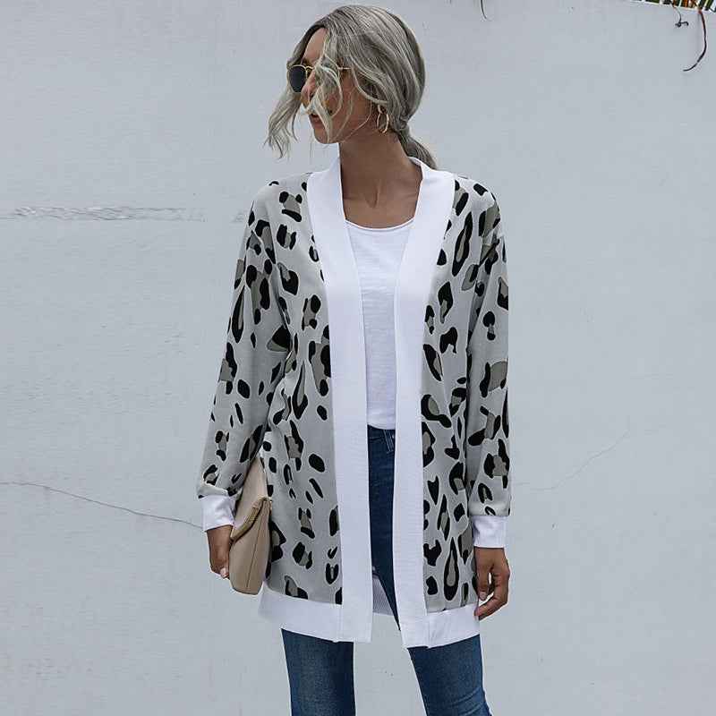 Ladies Tie Dye Leopard Print Knit Cardigan Jacket