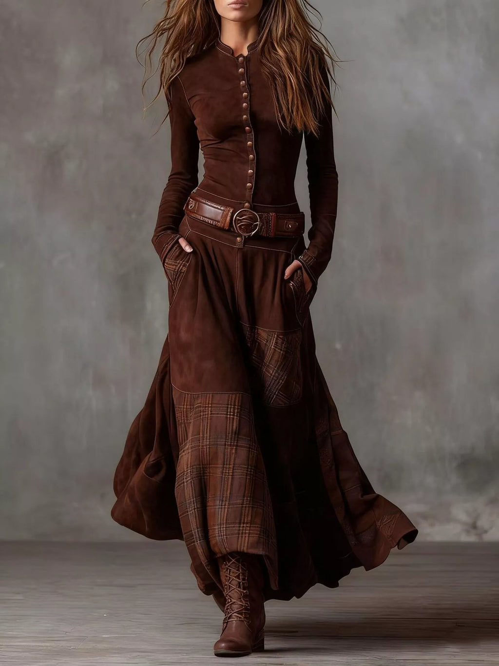 Plaid Button Front Long Sleeve Dress by Shopiebay