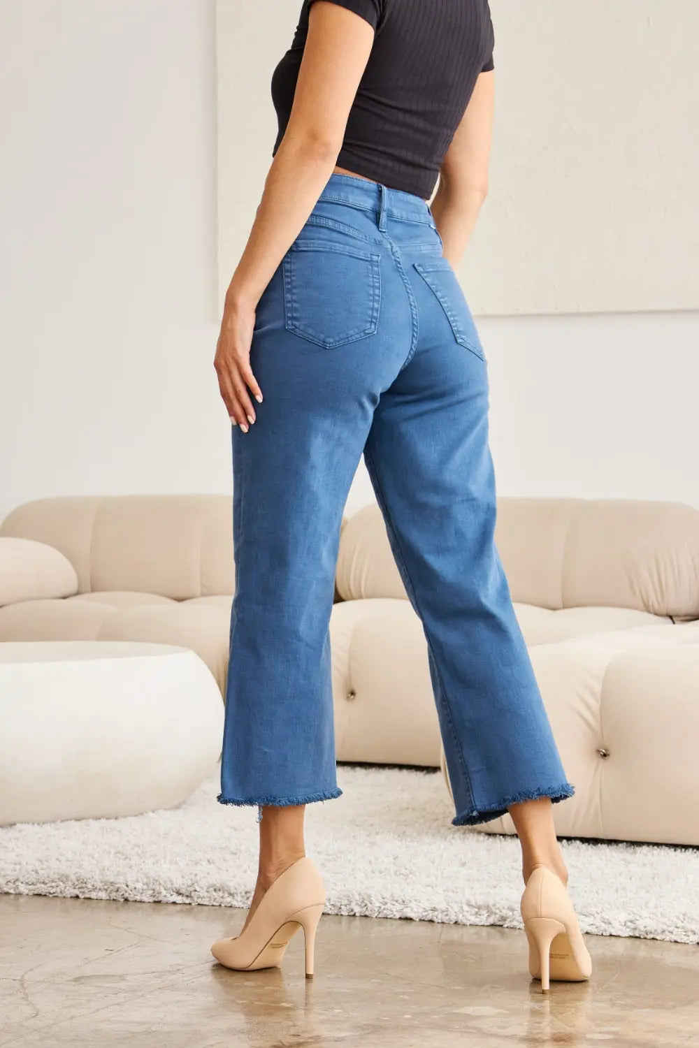 RFM Crop Full Size Tummy Control High Waist Raw Hem Jeans