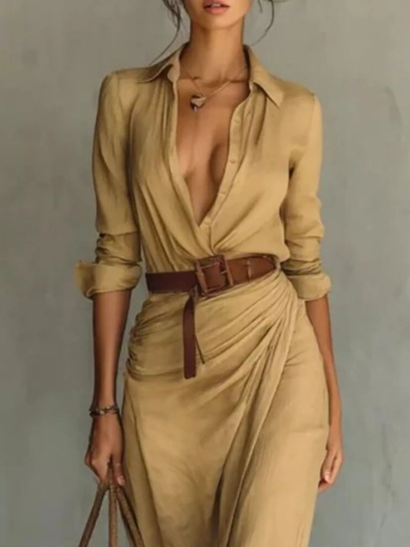 Ruched Long Sleeve Maxi Dress by Shopiebay