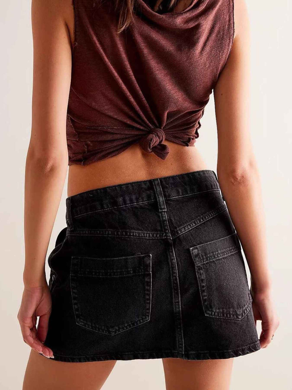 Asymmetrical Button Front Denim Skort